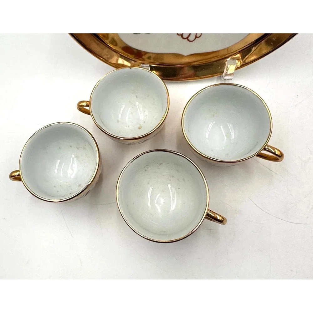 NOS Vintage Chinese Wedding Tea Set Dragon Phoenix Gold Original Box 10 Pc